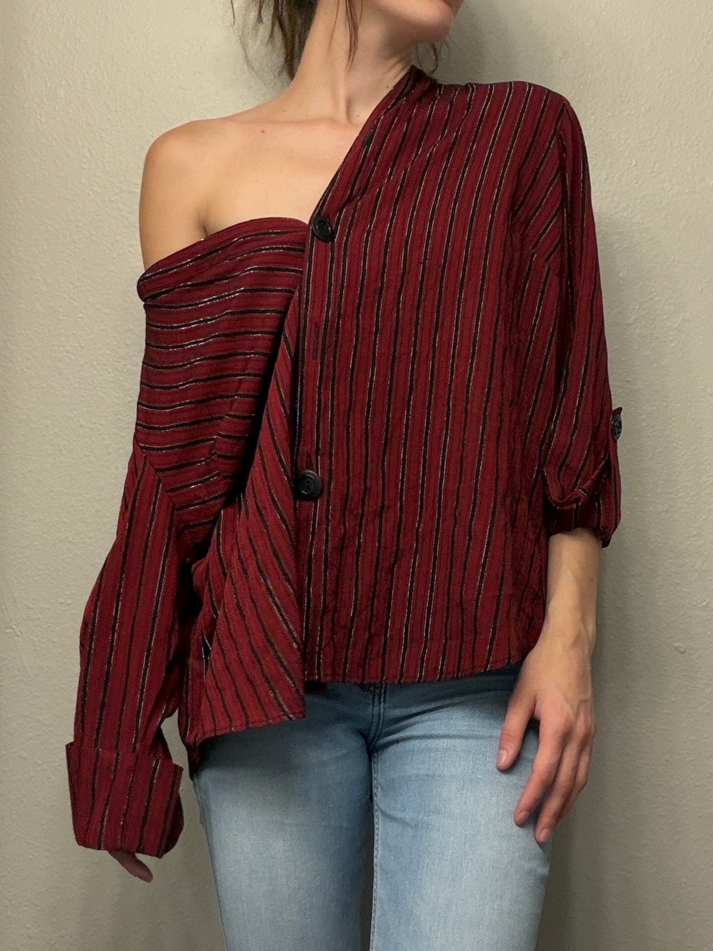 Dress Barn Striped Off-Shoulder Red Women’s Top